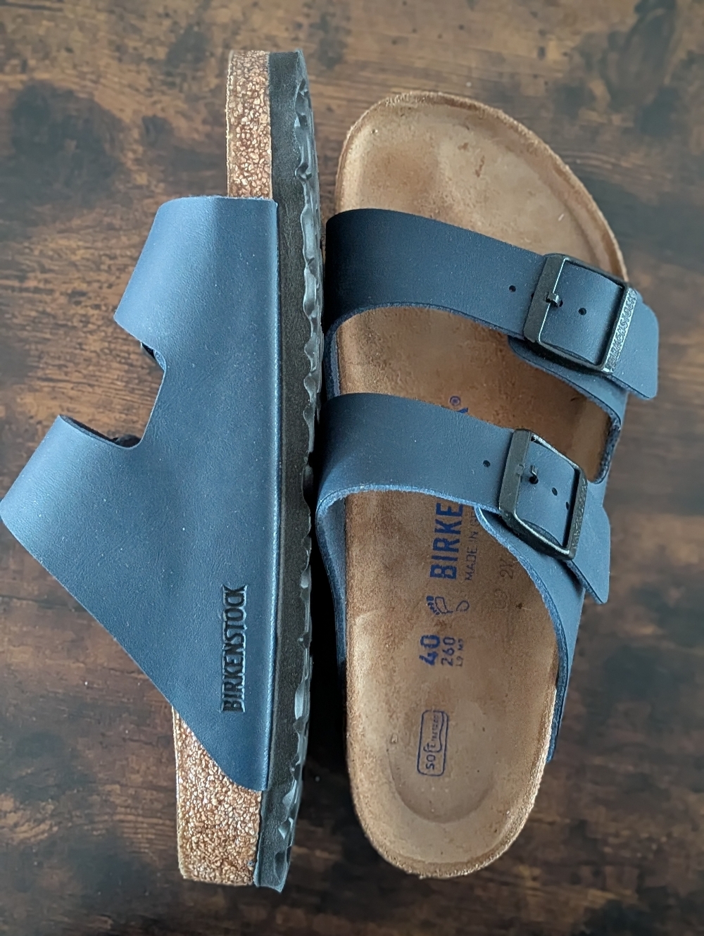 Birkenstock Arizona Sandals in Dark Blue Birko-Flor ladies 9 or EU 40